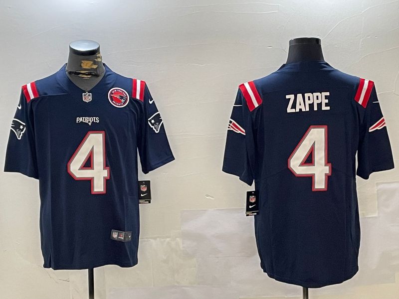 Men New England Patriots #4 Zappe Blue Second generation 2024 Nike Limited NFL Jersey style 2->new england patriots->NFL Jersey